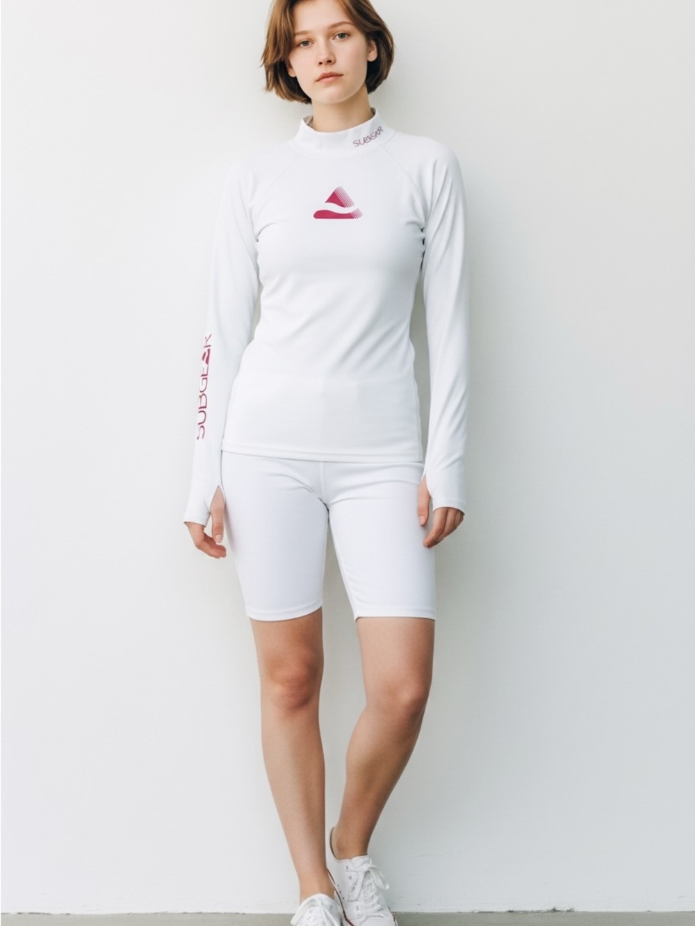 Subgear Pebble Lady White Long Sleeve Rash Guard with Pink Graphic